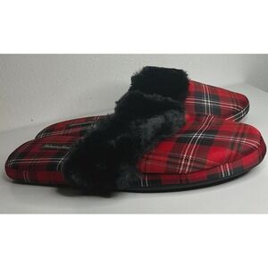 Victoria's Secret Red Plaid Slippers Faux Fur Matching Bag Cabin Core L 9/10